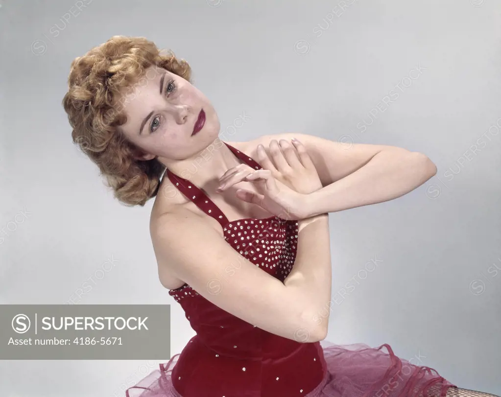 1960S Woman Dance Red Dress Redhead
