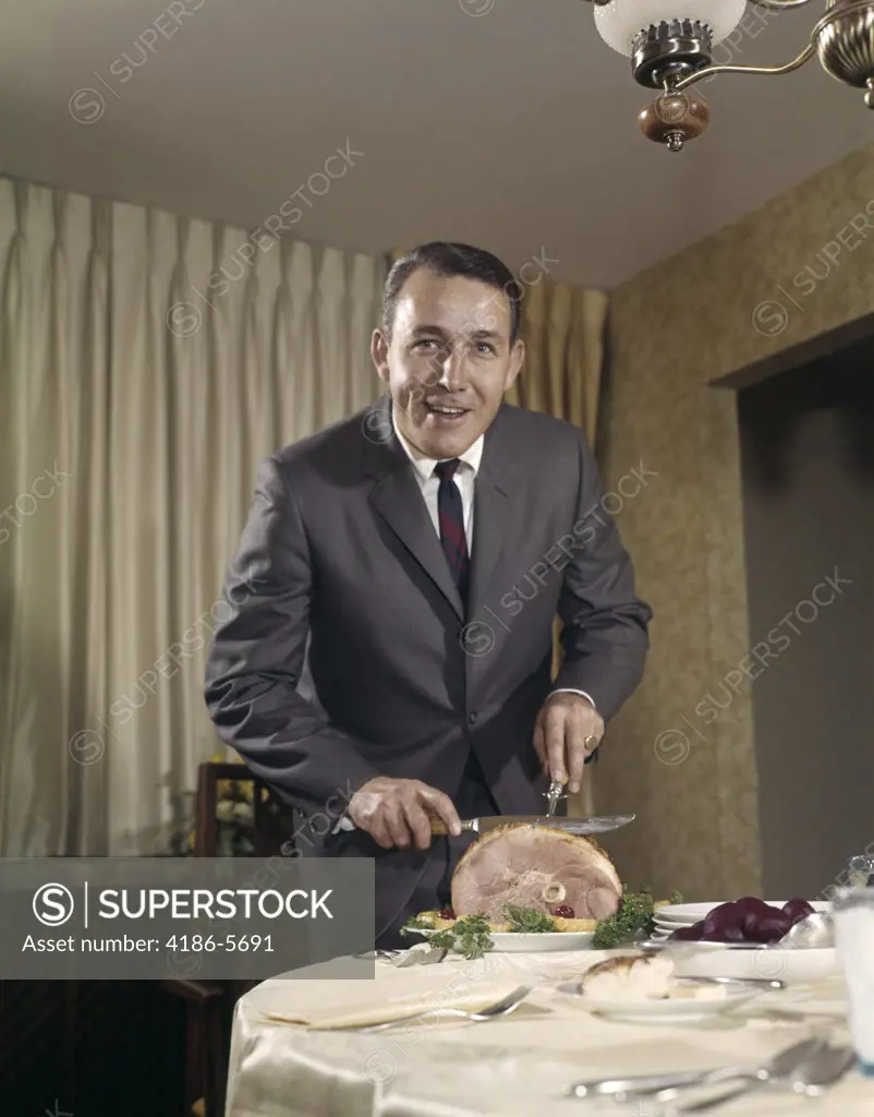 1960S Man Carving Ham Dinner