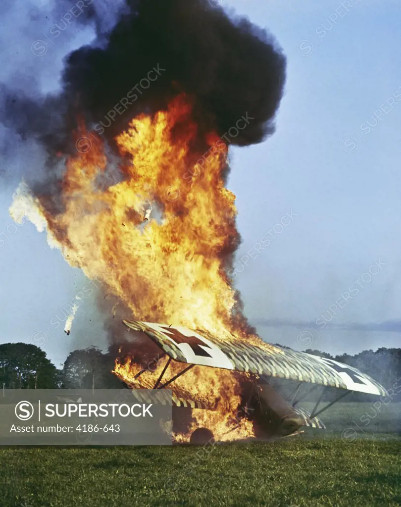 1960S 1966 Film The Blue Max Wwi German Airplane Crashing Burning