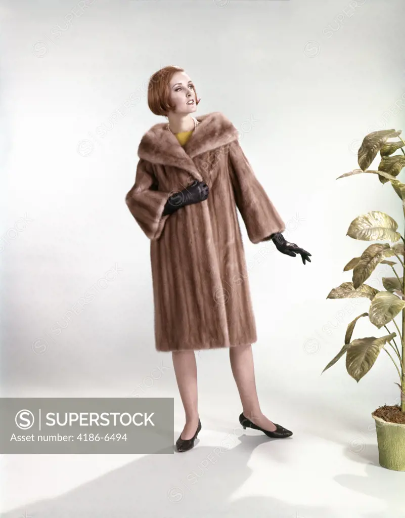 1960S Stylish Woman Wearing Fur Mink Coat Full Length Fashion