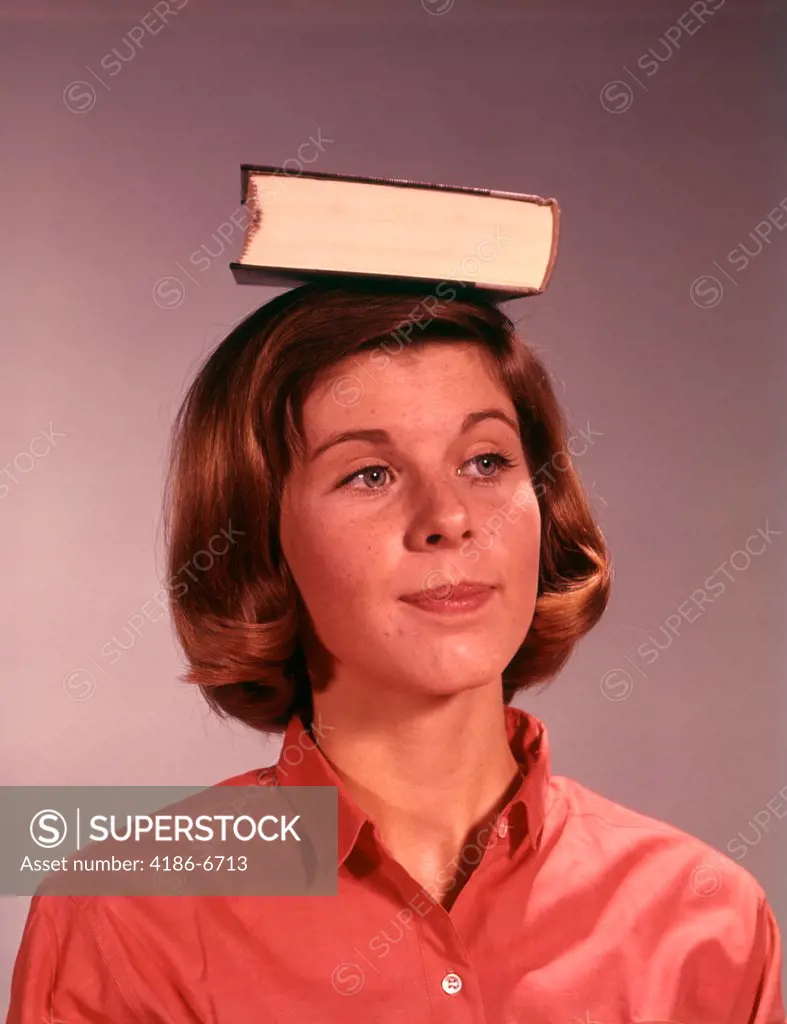 1960S 1970S Young Teenage Girl Woman Balancing Book On Head