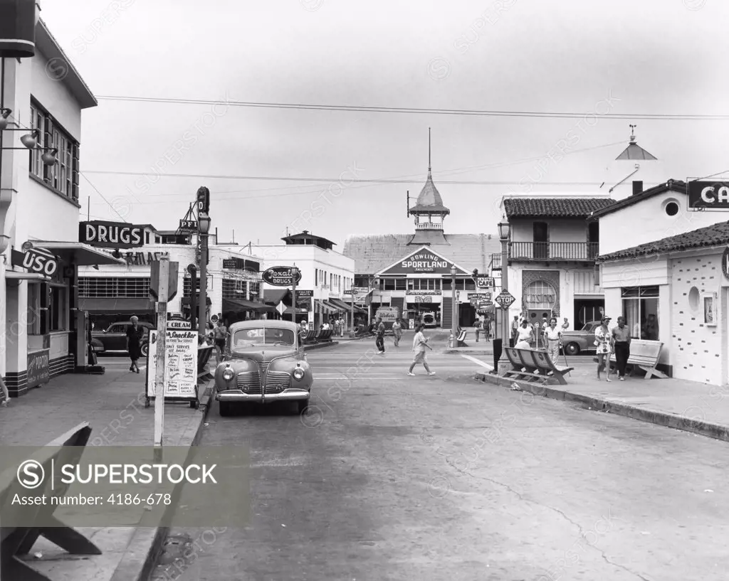 1940S Downtown Street Scene Newport Beach, California Usa