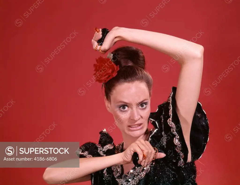 1970S Angry Woman Flamenco Dancer Playing Castanets