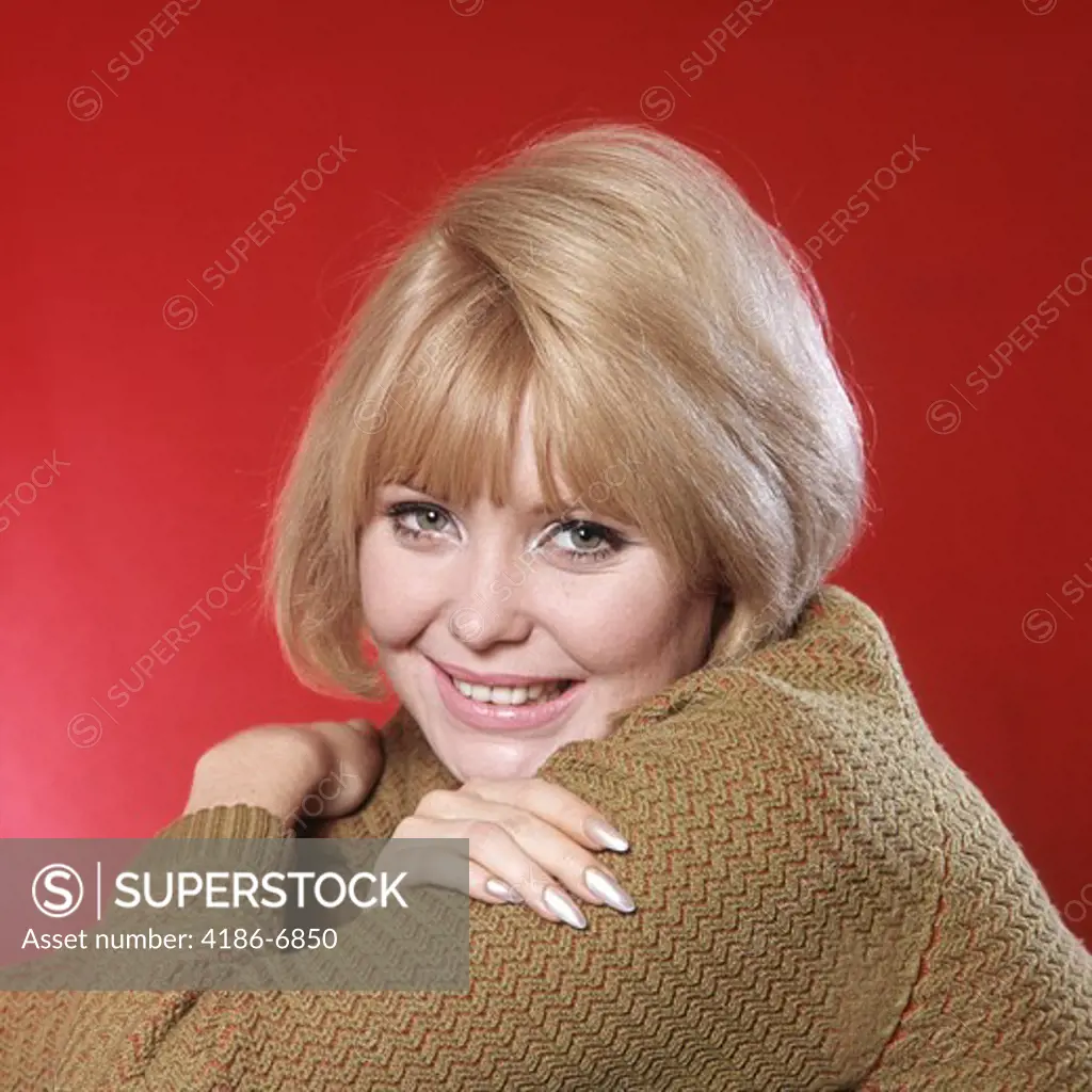 1960S Portrait Woman Blond Hair Gold Sweater