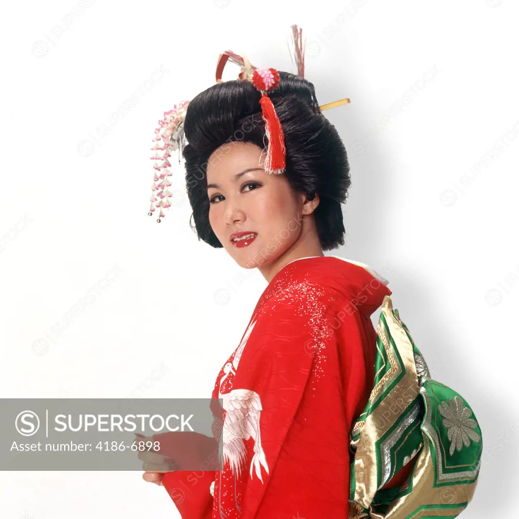 Woman In Red Japanese Kimono