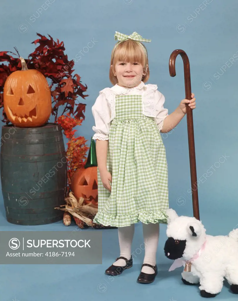 1970S Child Girl Halloween Costume Shepherd Pumpkin Jack-O'-Lantern Lamb