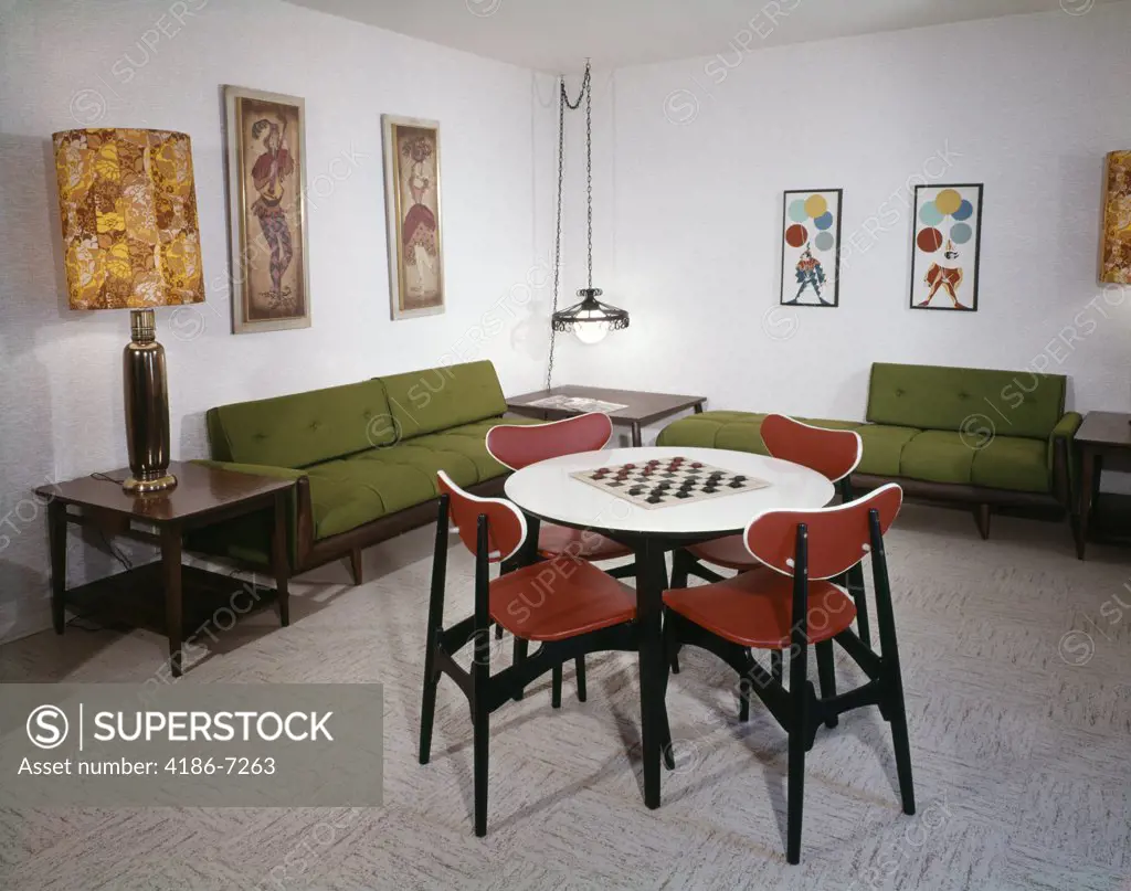 1970S Interior Design Rumpus Recreation Game Rec Room Couch Sofa Checkers