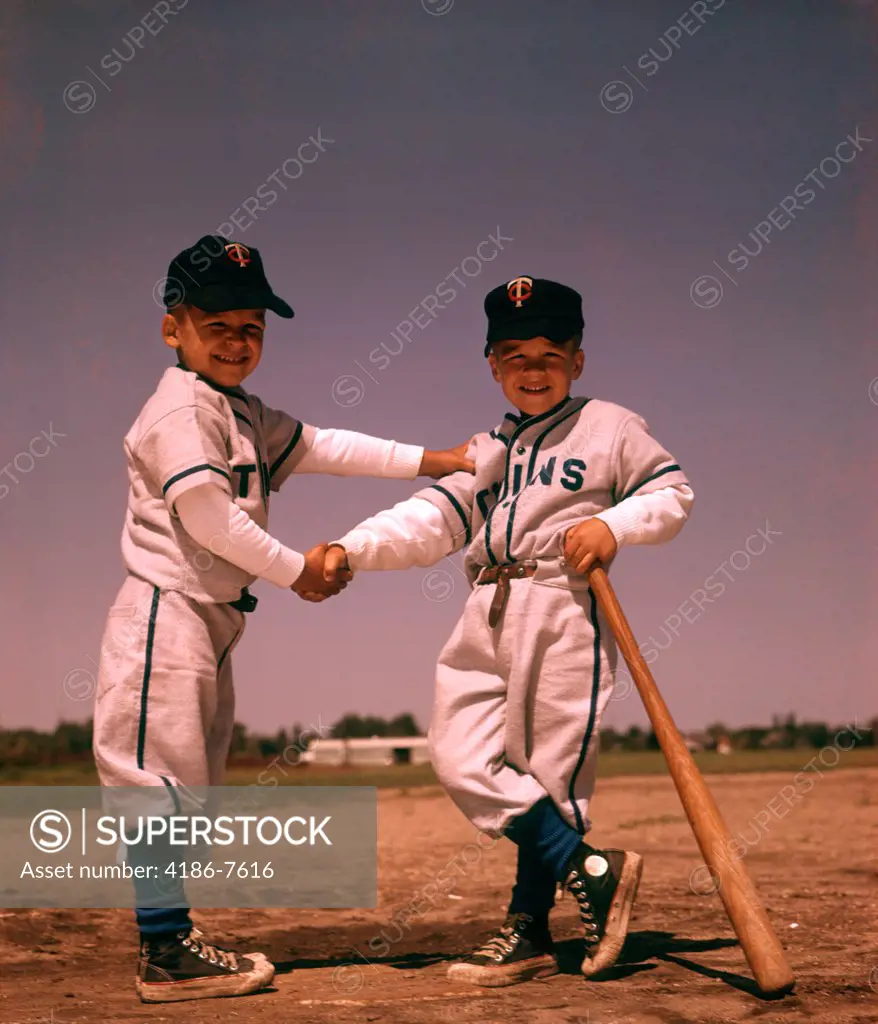 1960S Two Boys Playing Youth League Baseball Shaking Hands