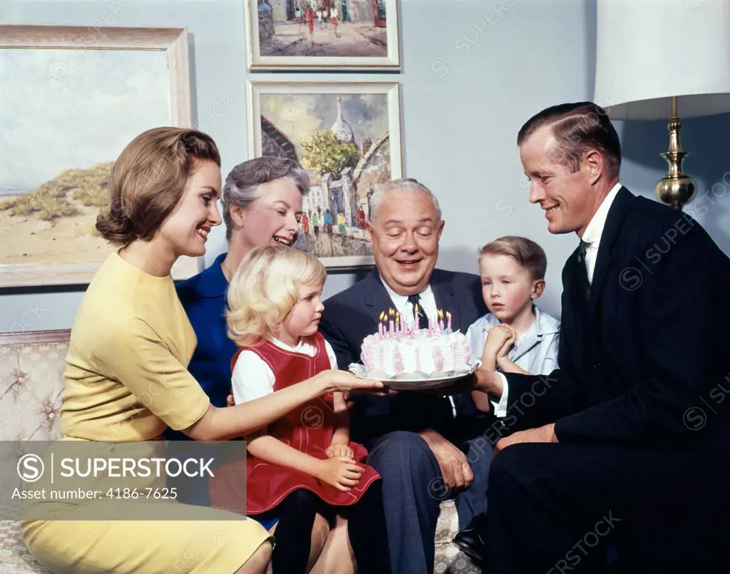 1960S Three Generation Family With Birthday Cake