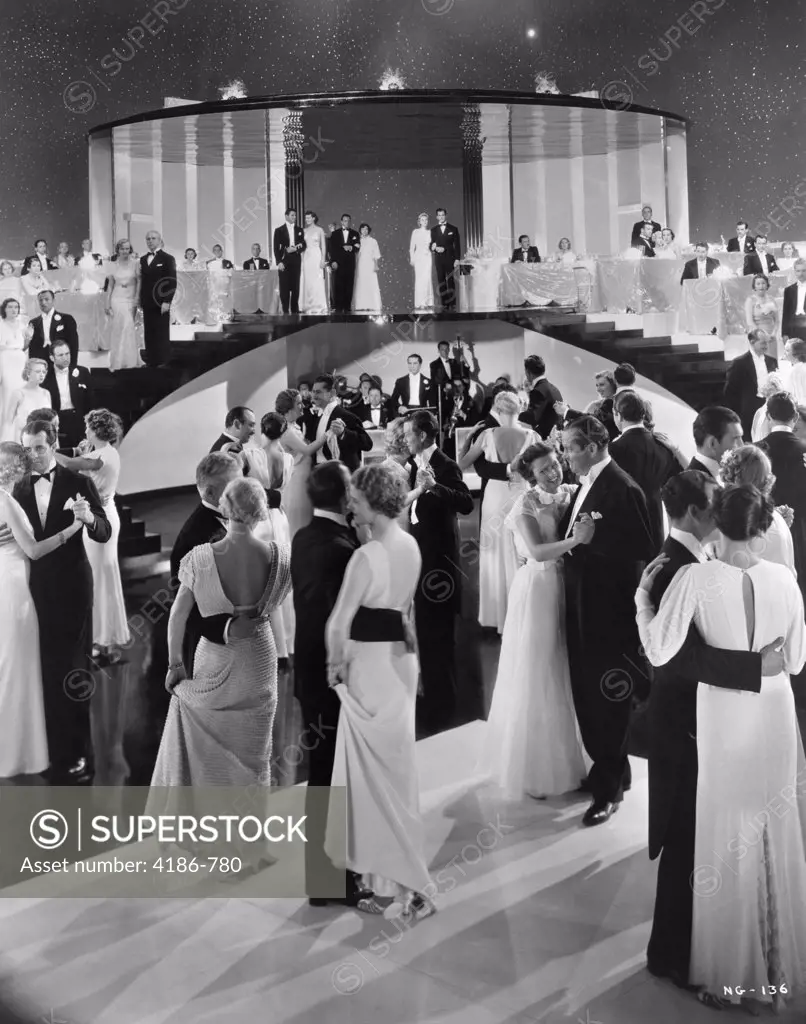 1930S Couples Dancing On Movie Set Of Swing Time Which Starred Fred Astaire & Ginger Rogers Bandleader George Metaxa