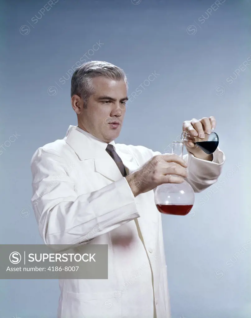 1960S Science Scientist Man Beaker Test Tube Chemicals Lab