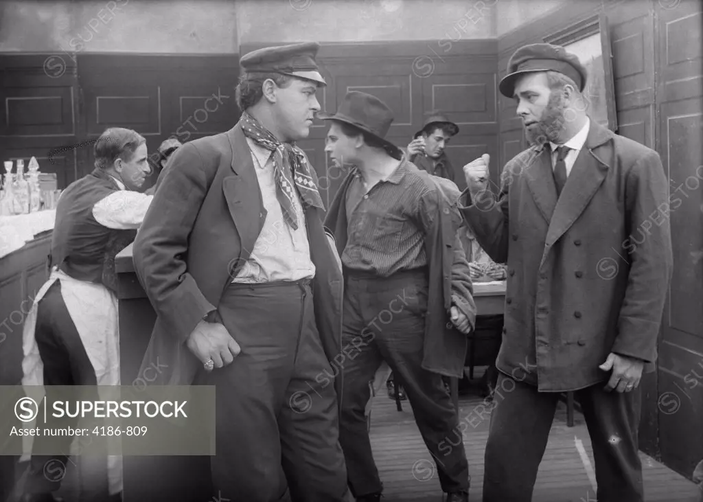 1910S Men In Seaport Saloon About To Engage In Bar Fight Silent Movie Still