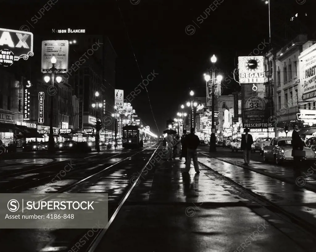 1950S Night Canal Street New Orleans Louisiana