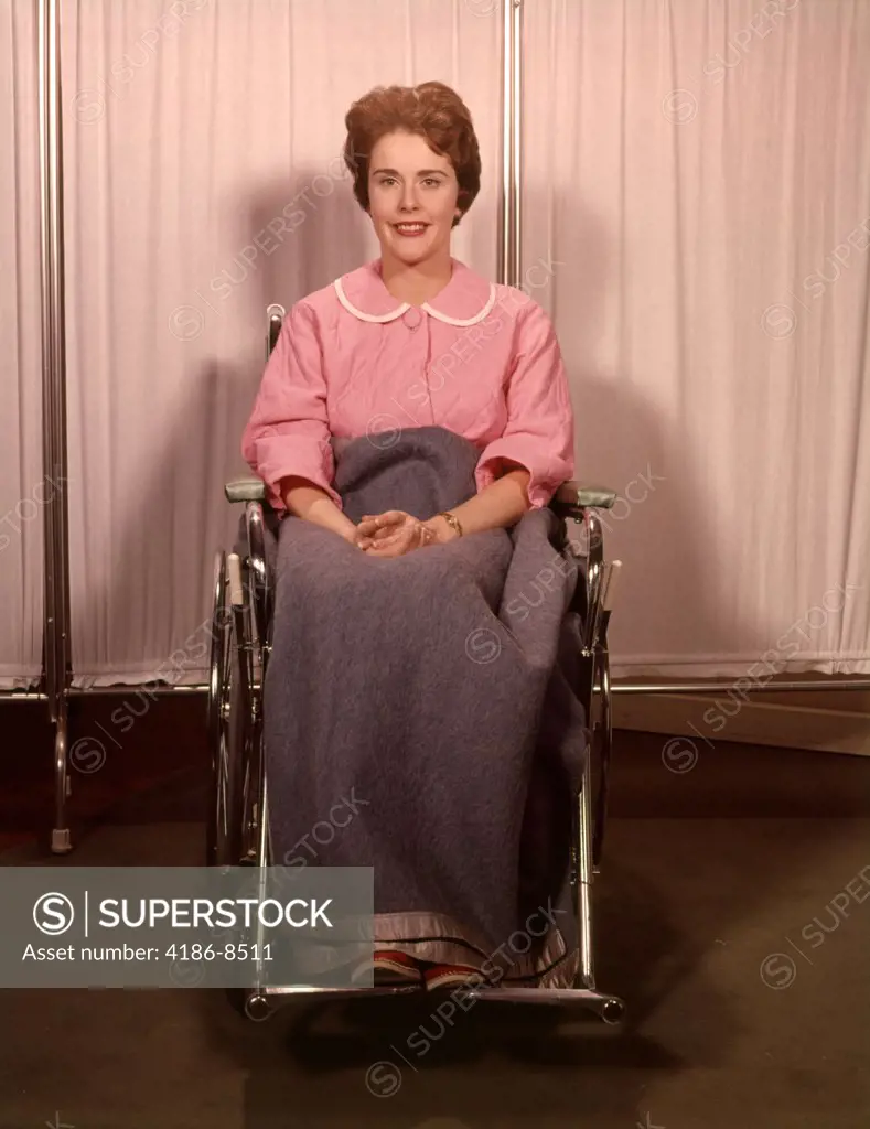 1960S Woman Sitting In Wheelchair Smiling Hospital Patient
