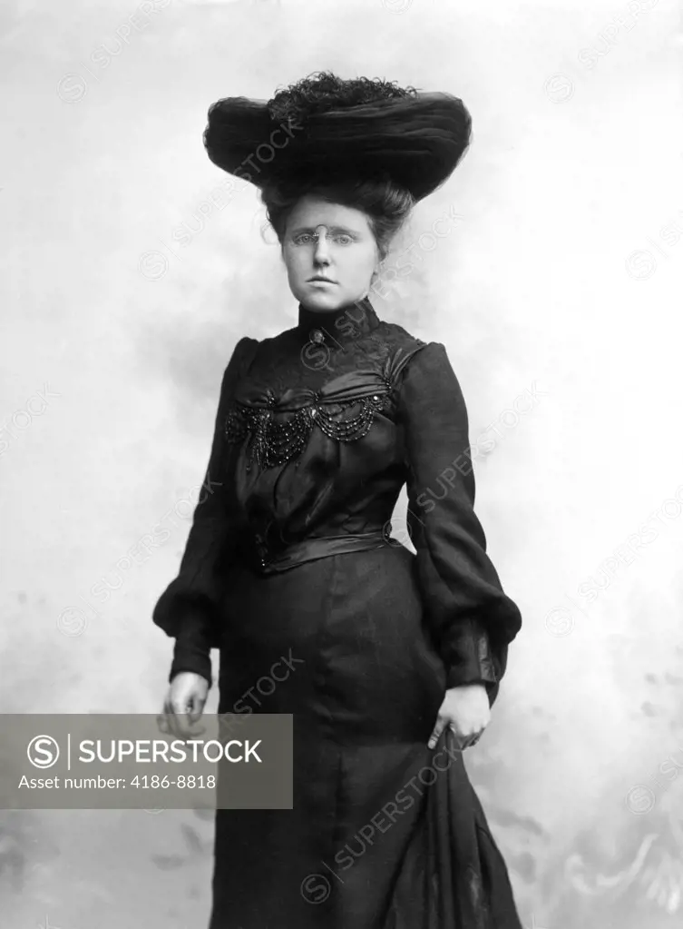 1880S 1890S Sepia Portrait Of Woman Wearing Black Dress Large Hat