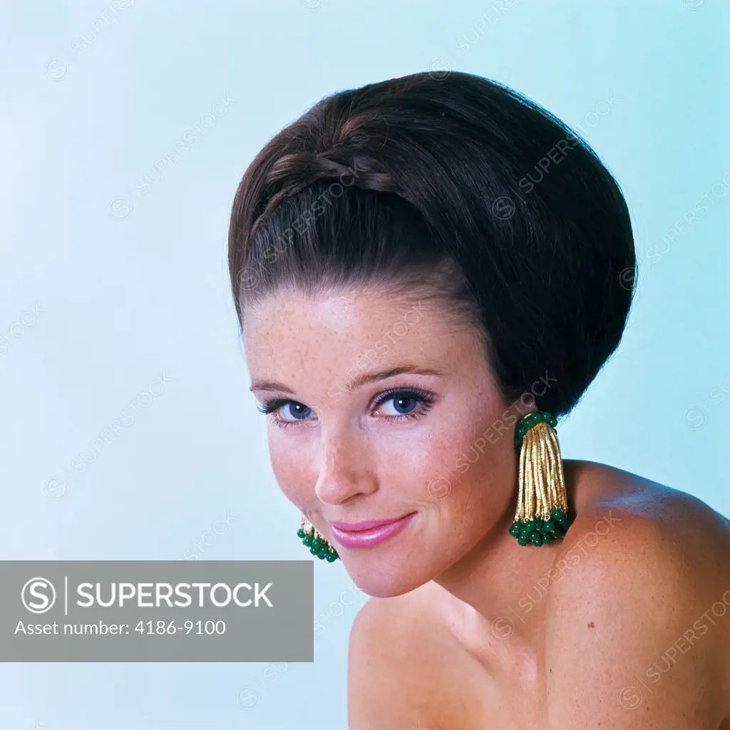 1960S Glamorous Young Woman Brunette Big Hair Teased Bouffant Hairstyle Smiling