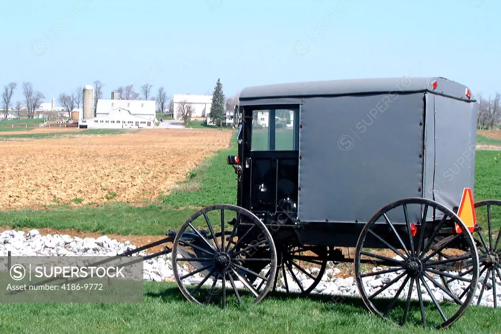 Intercourse Pa Amish Buggy Parked On Farm  