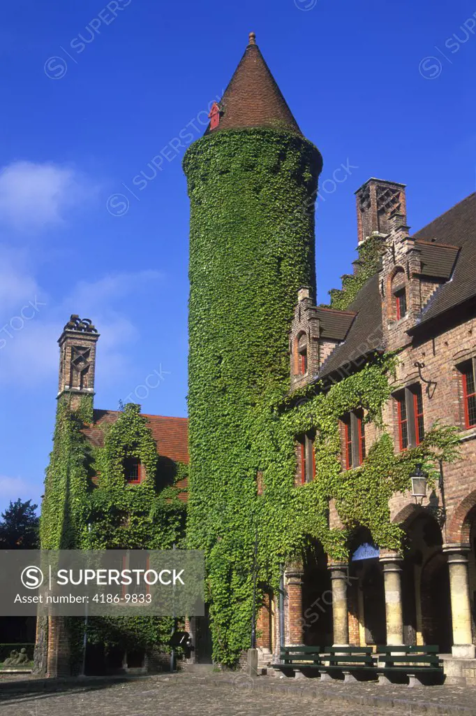 Bruges Belgium Gruuthuse Museum With Ivy Covered Tower