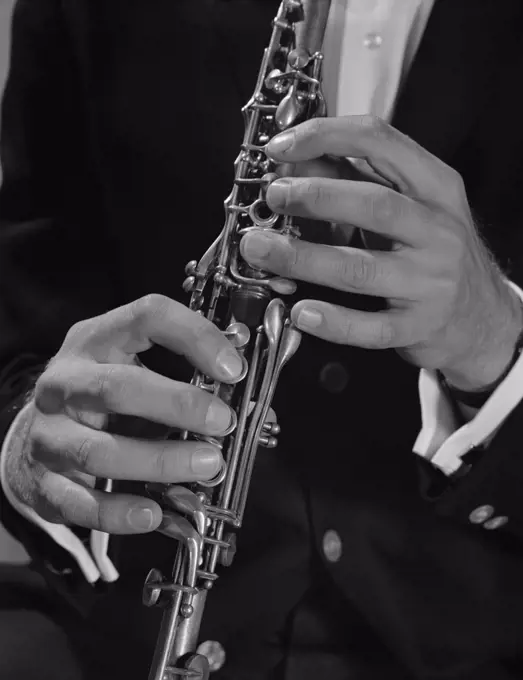1960S Male Hands Playing Clarinet