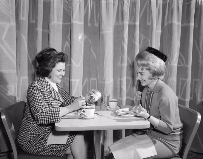 1960S Two Women Having Lunch In Coffee Shop Restaurant