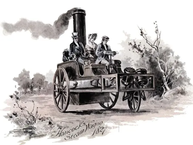 1800s 1827 HANCOCK'S STEAM WAGON A STEAM POWERED PASSENGER ROAD VEHICLE PATENT BY ENGLISHMAN WALTER HANCOCK