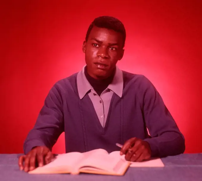 1960S African American Student Studying Textbooks