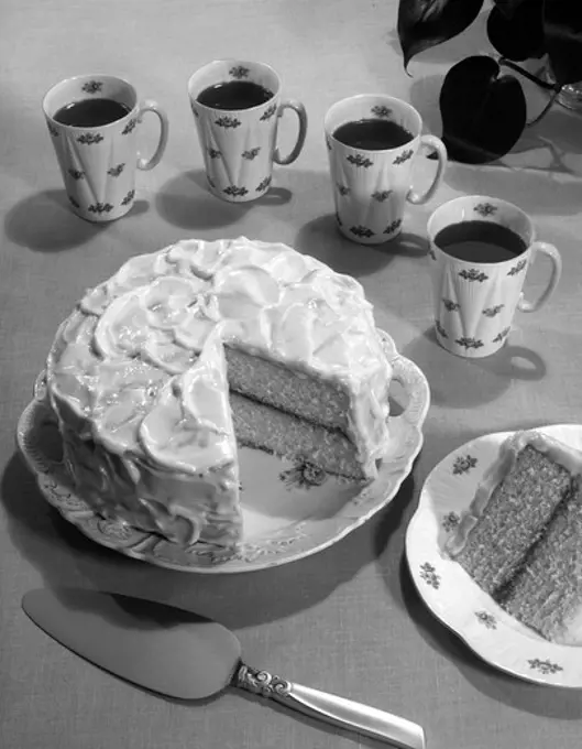 1950S Dessert Vanilla Layer Cake And Coffee