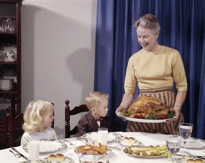 1960S Turkey Dinner Children Grandmother
