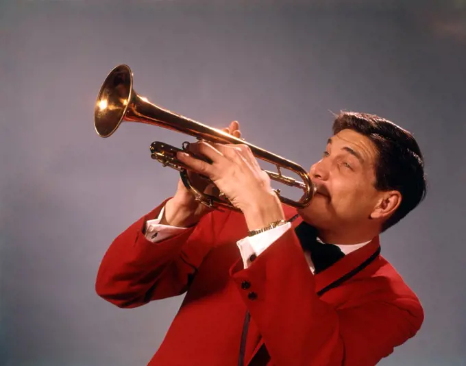 1960S Man Playing Trumpet Wear Red Jacket Musician Trumpets Instrument Musical
