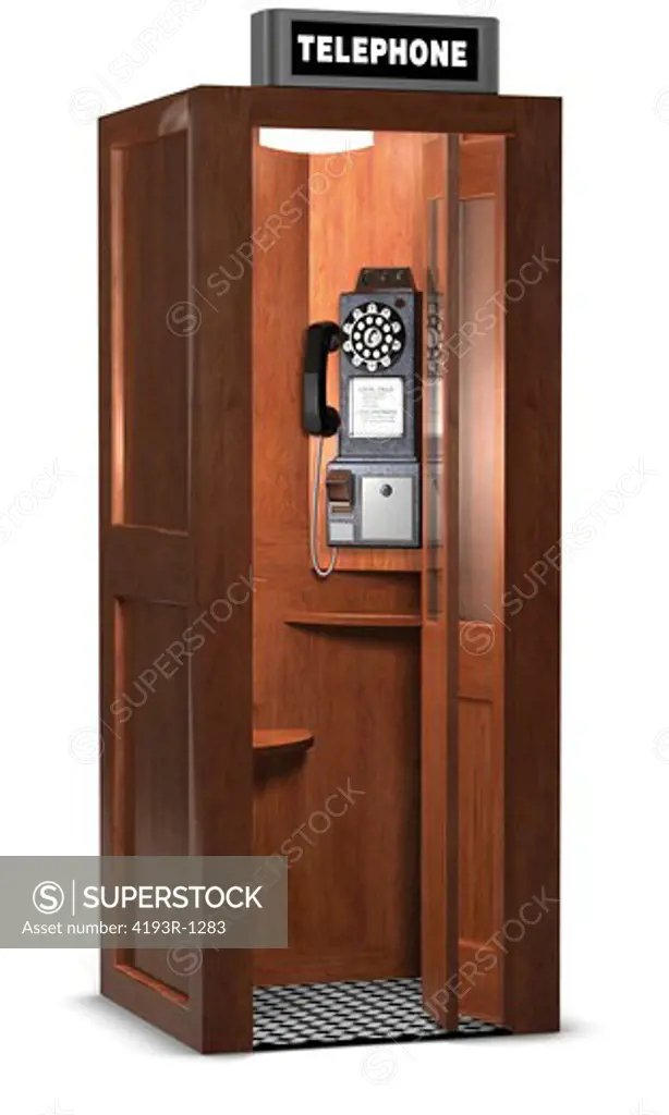Retro wooden phone booth isolated on white with a clipping path
