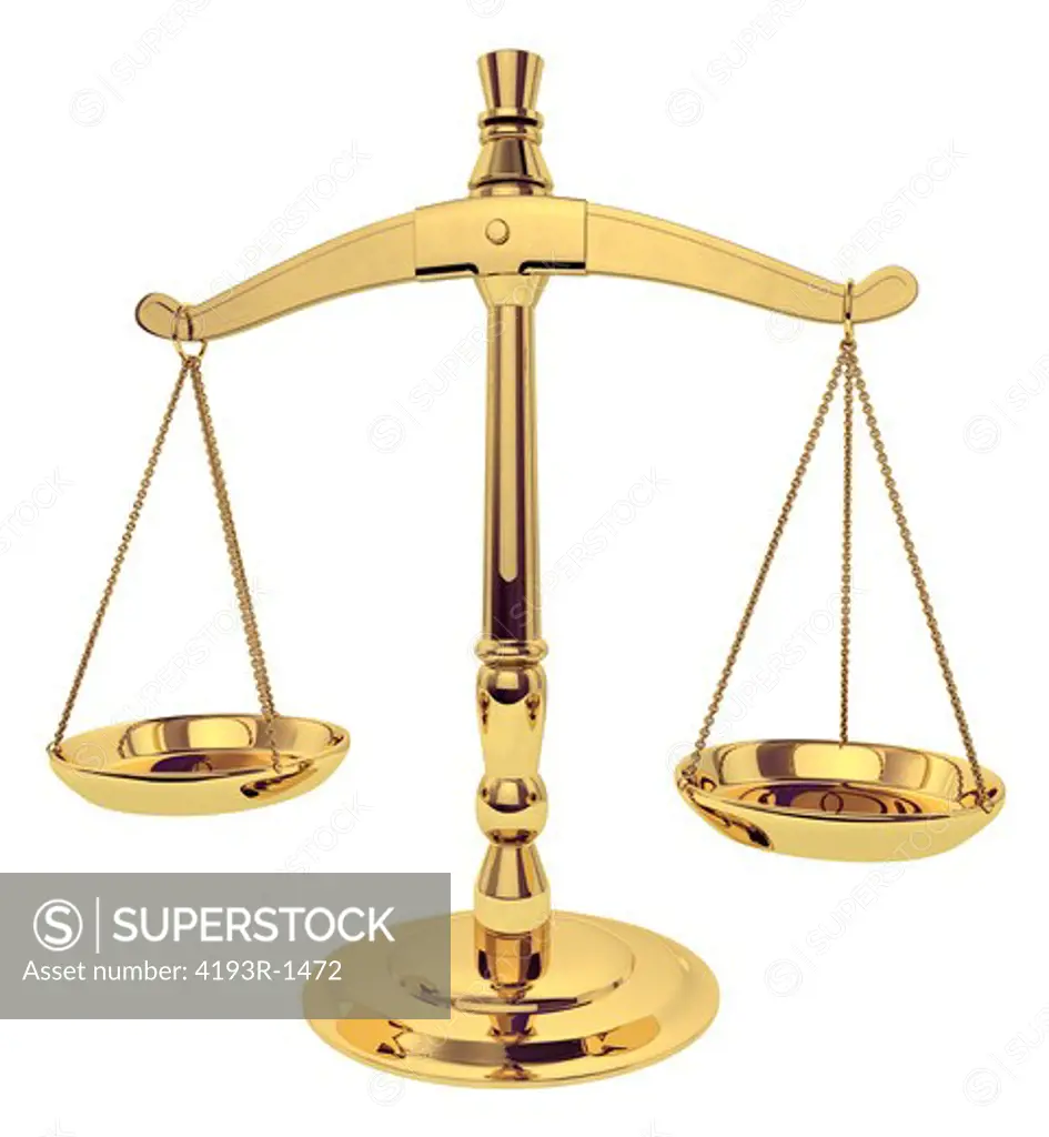 Brass Scales of Justice over white