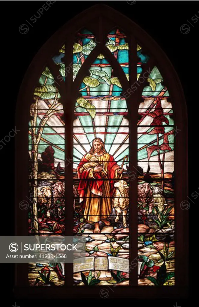 stained glass window with Jesus