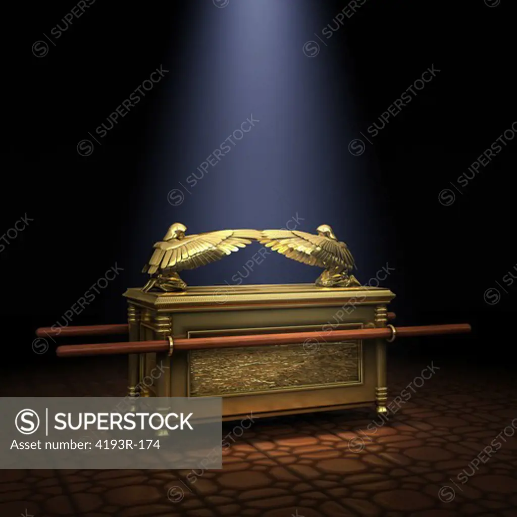 Ark of the Covenant inside the Holy of Holies illuminated with a shaft of light from above