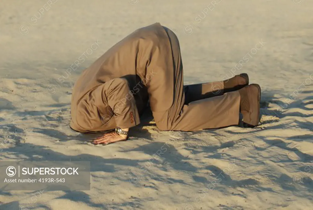 business man with his head buried in the sand