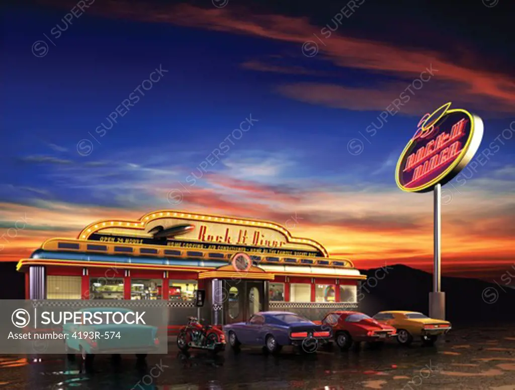 Retro American diner at dusk
