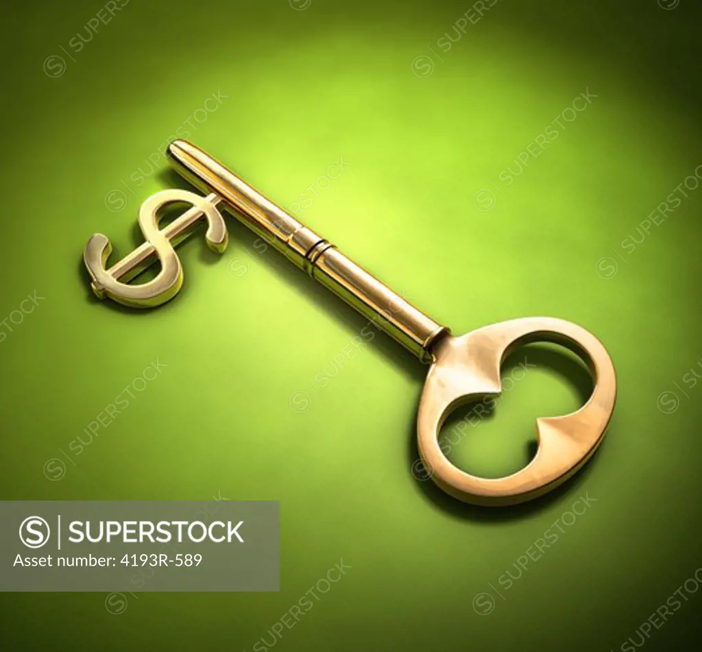 A key with a dollar-sign implemented on a green surface.
