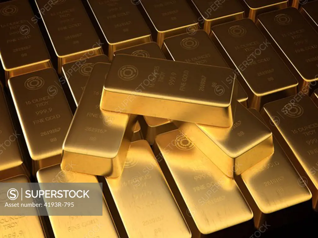 Stacked bars of gold bullion.
