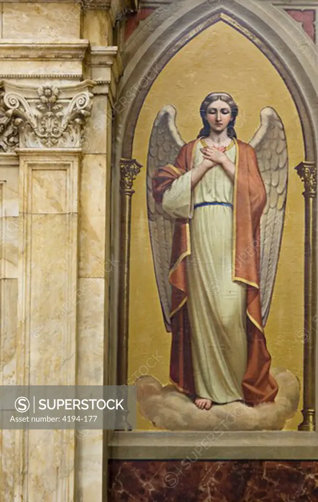 USA, New York State, New York City, St. Paul's Church, angel, fresco