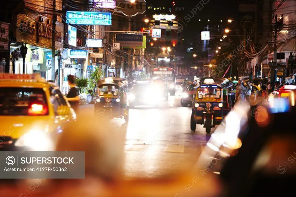 Heavy traffic in Thailand at night
