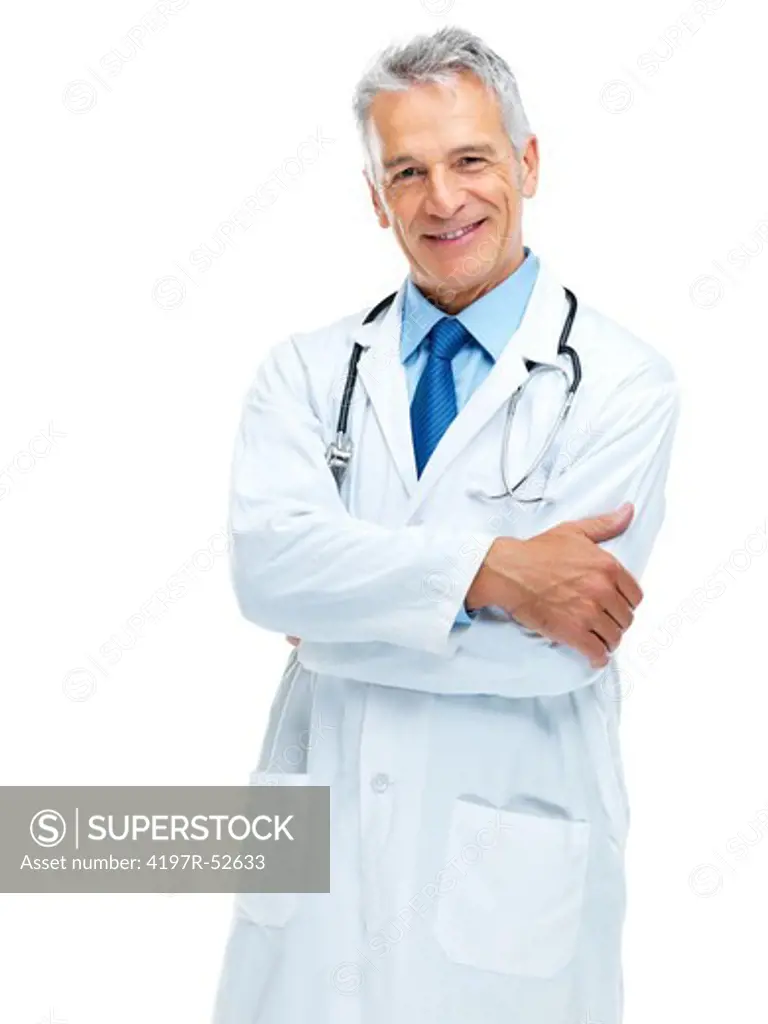 Portrait of professional male doctor isolated over white background