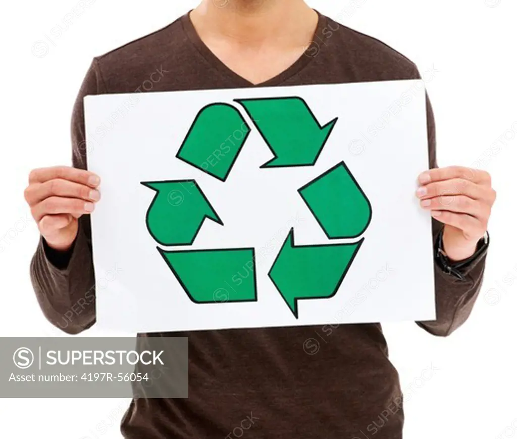 Cropped imageof a young man holding up a recycle sign