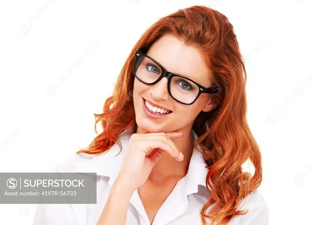 Portrait of an attractive young woman wearing spectacles isolated on white