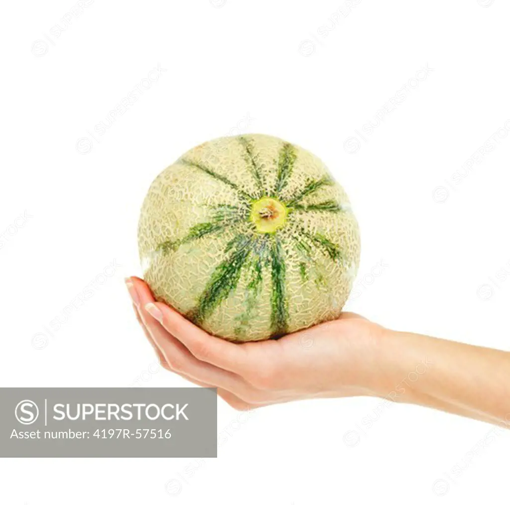 Cropped view of a woman's hand holding a melon