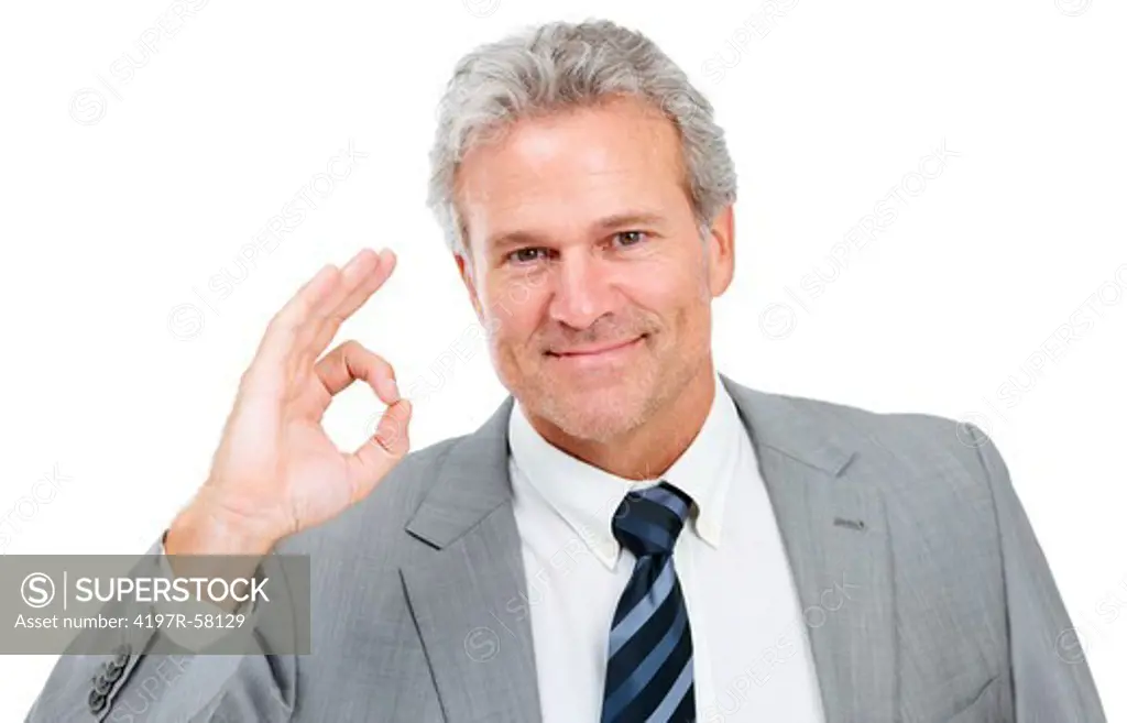 A handsome executive telling you everything is okay while isolated on a white background