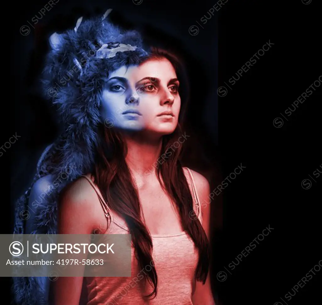 A studio concept shot of a woman displaying multiple personality disorder