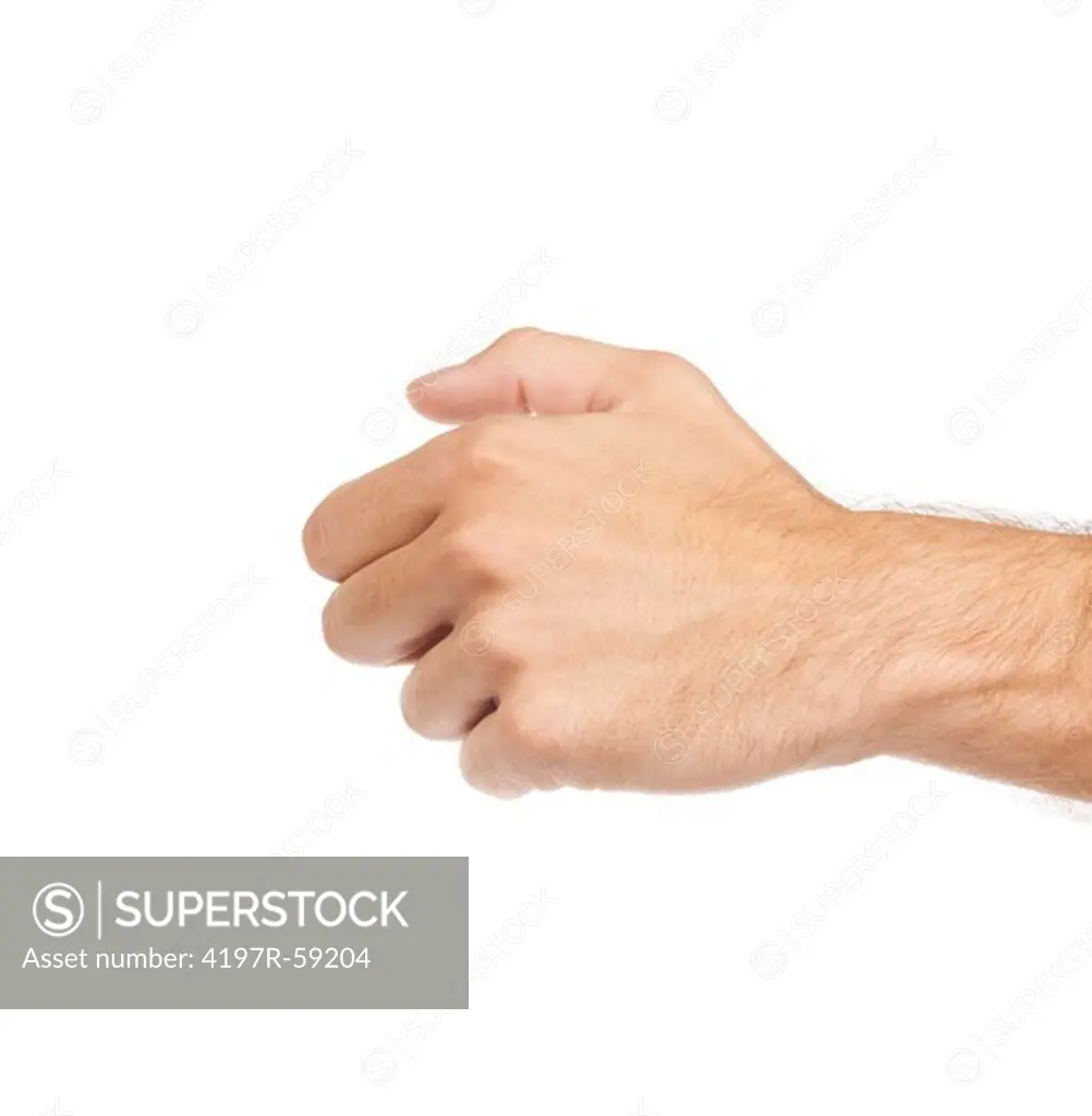 An isolated hand holding an invisible lighter