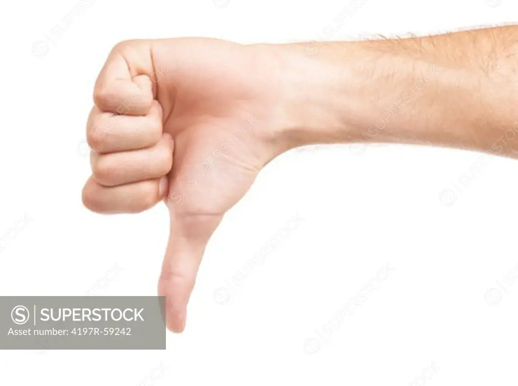 An isolated hand showing a gesture of disapproval