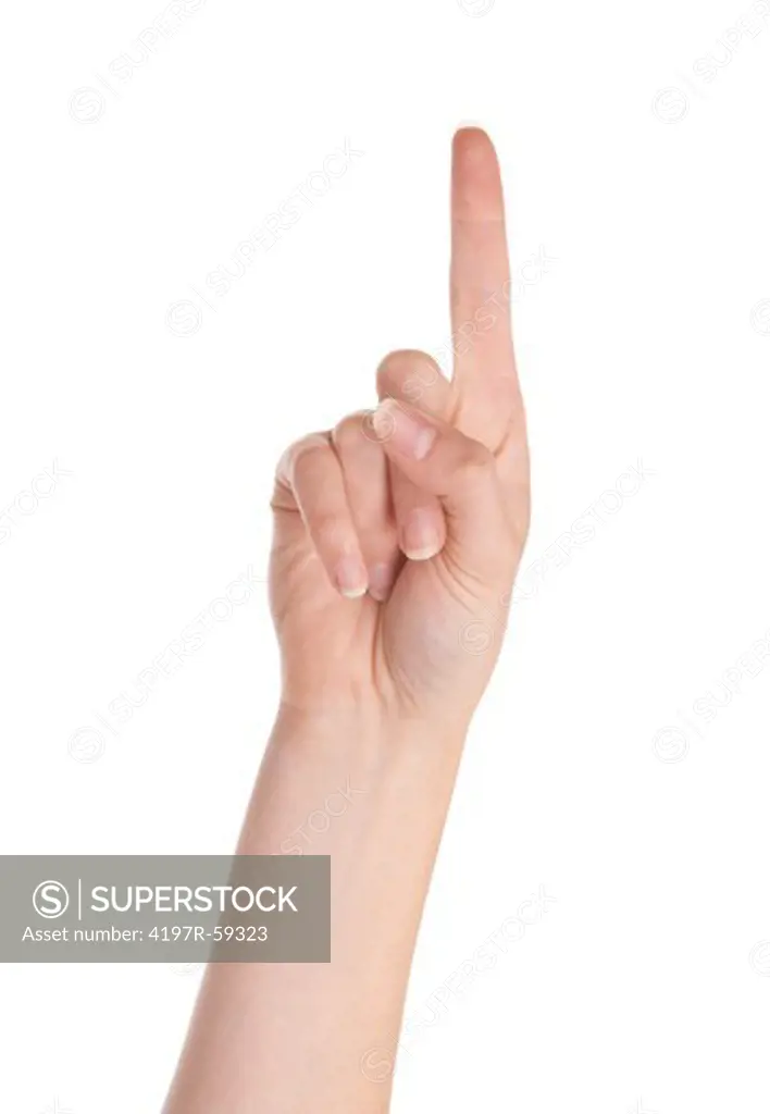 Cropped view of a hand indicating the number one with its fingers