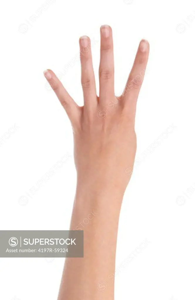 Cropped view of a hand indicating the number four with its fingers