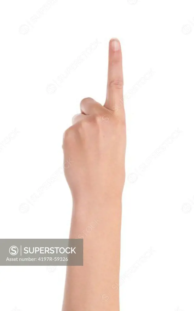 Cropped view of a hand indicating the number one with its fingers